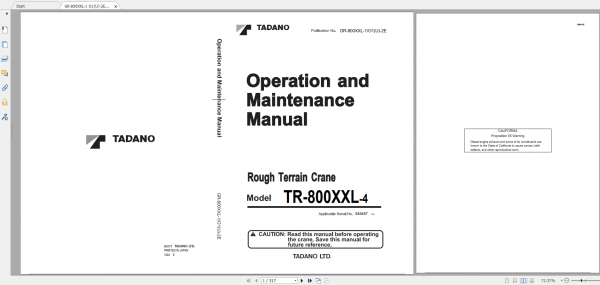 Tadano Rough Terrain Crane GR 800XXL 4 GR 800 1 00101 Operation Maintance Manual 1