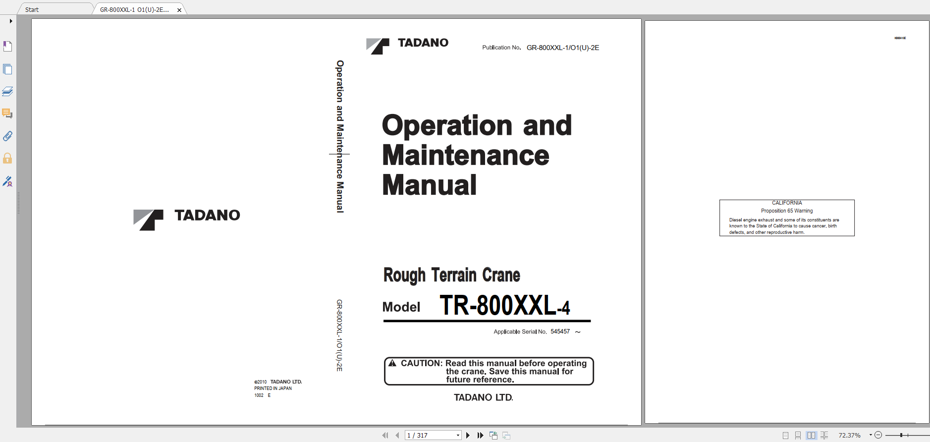 Tadano Rough Terrain Crane GR 800XXL 4 GR 800 1 00101 Operation Maintance Manual 1