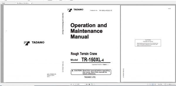 Tadano Rough Terrain Crane TR 150XL 4 TR 150 4 00102 Operation Maintance Manual 1