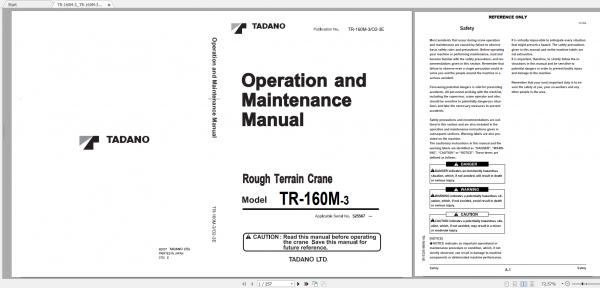 Tadano Rough Terrain Crane TR 160M 3 TR 160M 3 00101 Operation Maintance Manual 1