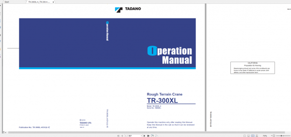 Tadano Rough Terrain Crane TR 300XL 4 TR 300 4 00101 Operation Maintance Manual 1