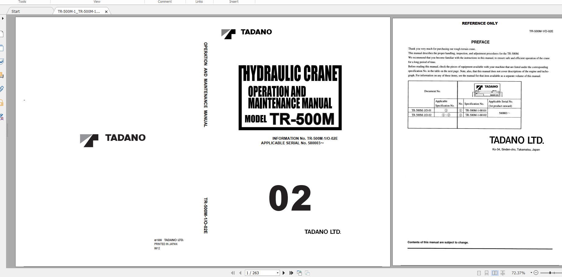 Tadano Rough Terrain Crane TR 500M 1 TR 500M 1 00101 Operation Maintance Manual 1
