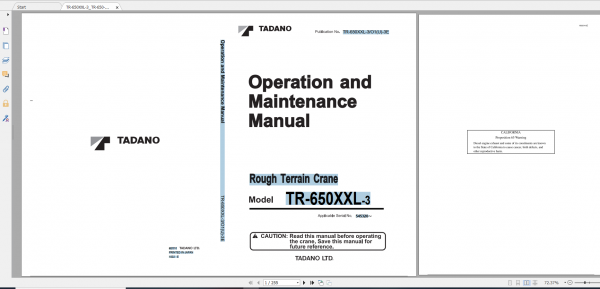 Tadano Rough Terrain Crane TR 650XXL 3 TR 650 3 00101 Operation Maintance Manual 1