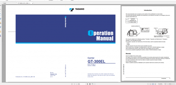 Tadano Truck Crane GT 300EL 3 GT 300E 3 00201 Operation Maintance Manual 1