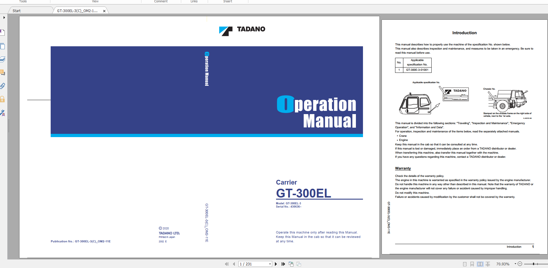 Tadano Truck Crane GT 300EL 3 GT 300E 3 01001 Operation Maintance Manual 1