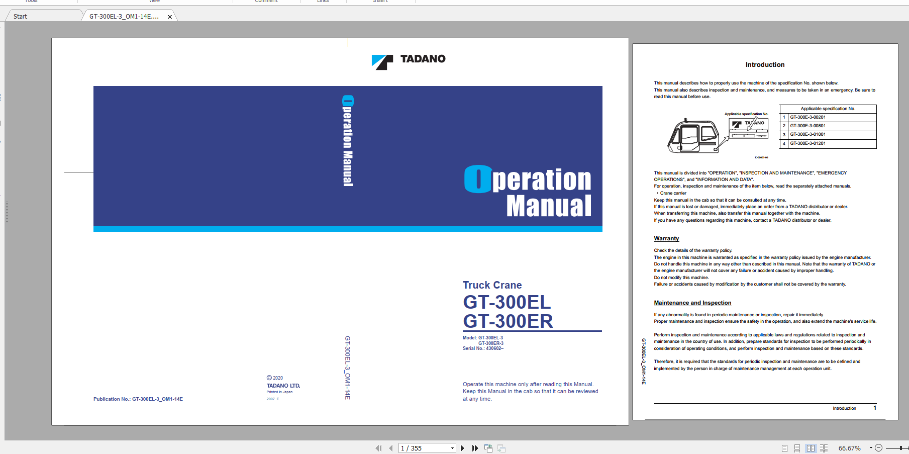 Tadano Truck Crane GT 300ER 3 GT 300E 3 01201 Operation Maintance Manual 1