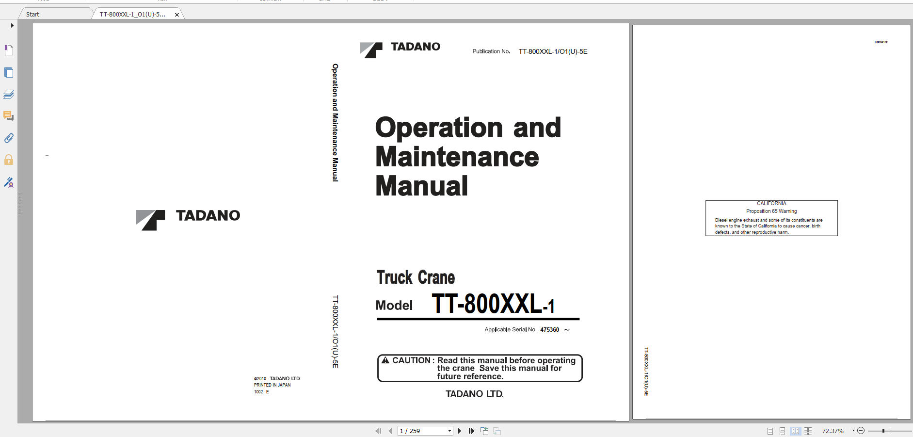 Tadano Truck Crane GT 800XXL 1 GT 800 1 90102 Operation Maintance Manual 1