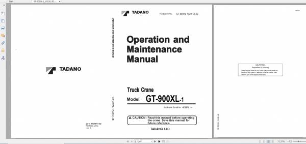 Tadano Truck Crane GT 900XL 1 GT 900 1 90103 Operation Maintance Manual 1