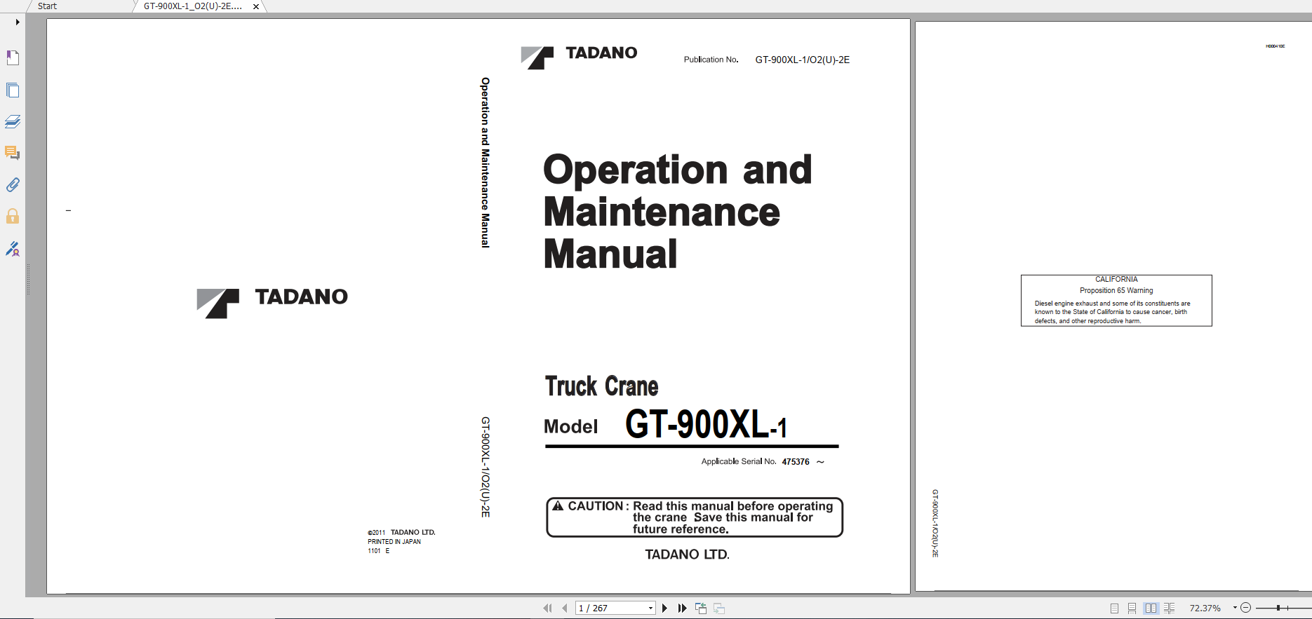 Tadano Truck Crane GT 900XL 1 GT 900 1 90103 Operation Maintance Manual 1