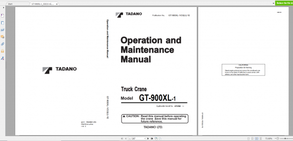 Tadano Truck Crane GT 900XL 1 GT 900 1 90104 Operation Maintance Manual 1