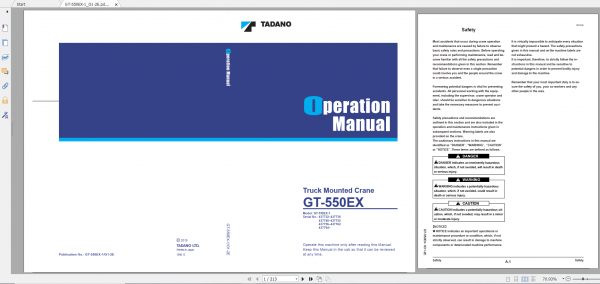 Tadano Truck Mounted Crane GT 550EX 1 GT 550E 1 00102 Operation Maintance Manual 1