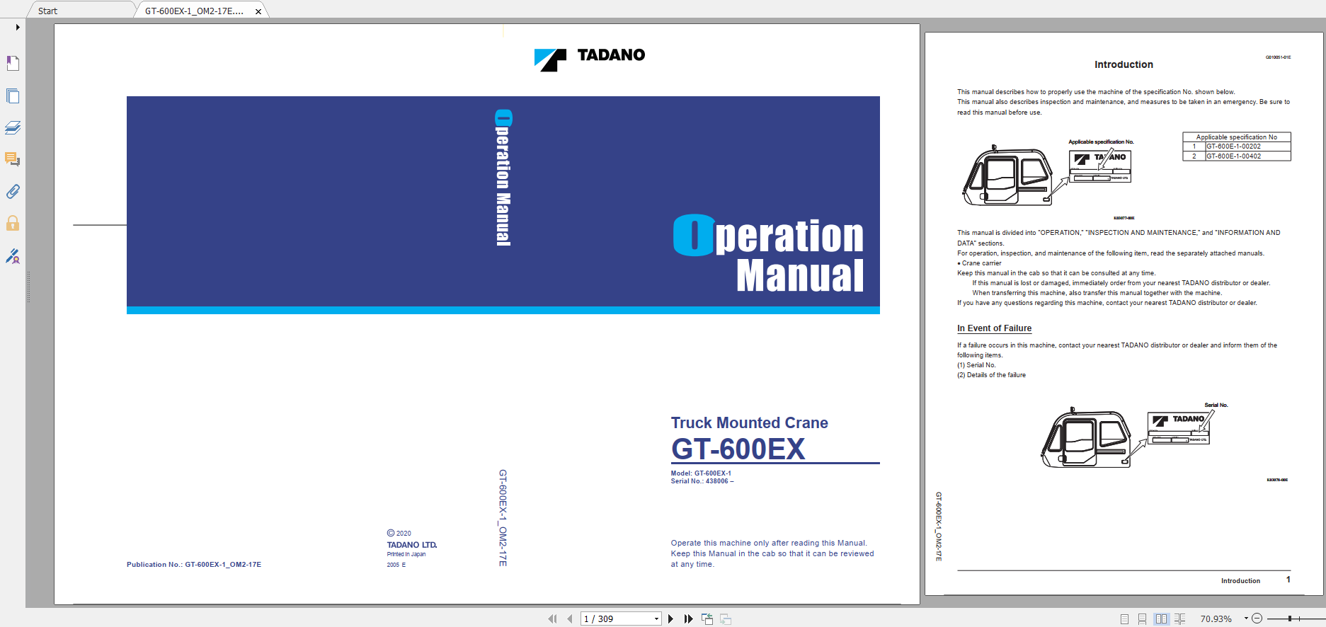 Tadano Truck Mounted Crane GT 600EXAU 1 GT 600E 1 00402 Operation Maintance Manual 1