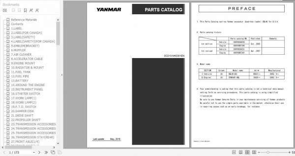 Yanmar Backhoe Loader CBL40 Parts Catalog 0CS10 M42301EN 1