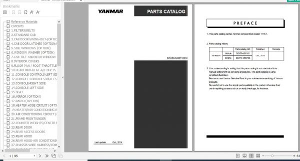 Yanmar Compact Track Loader T175 1 Parts Catalog 0CK50 M00110EN 1