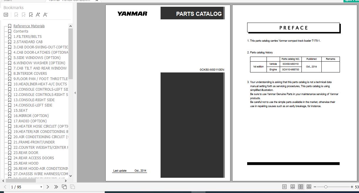 Yanmar Compact Track Loader T175 1 Parts Catalog 0CK50 M00110EN 1