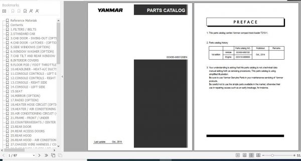 Yanmar Compact Track Loader T210 1 Parts Catalog 0CK50 M00120EN 1