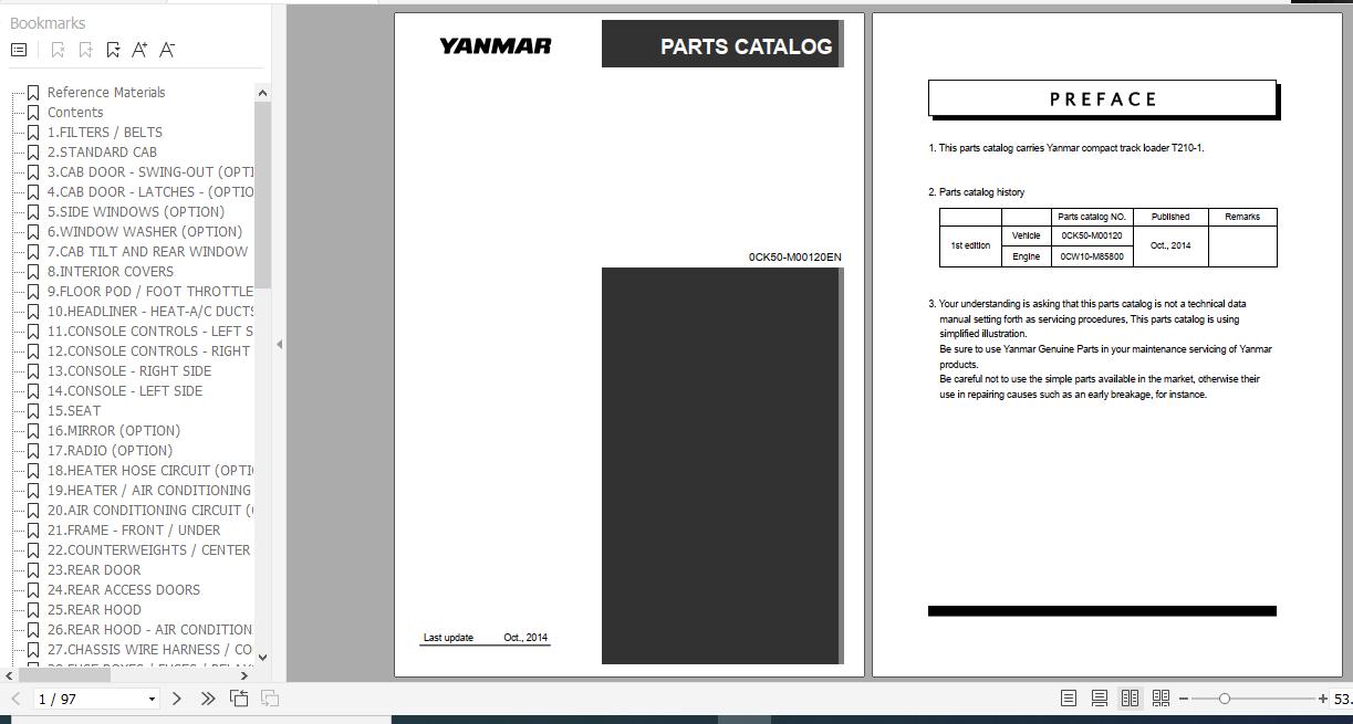 Yanmar Compact Track Loader T210 1 Parts Catalog 0CK50 M00120EN 1