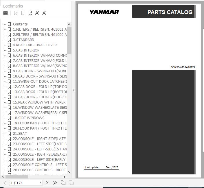 Yanmar Compact Track Loader T210 Parts Catalog 0CK50 M01410EN 1