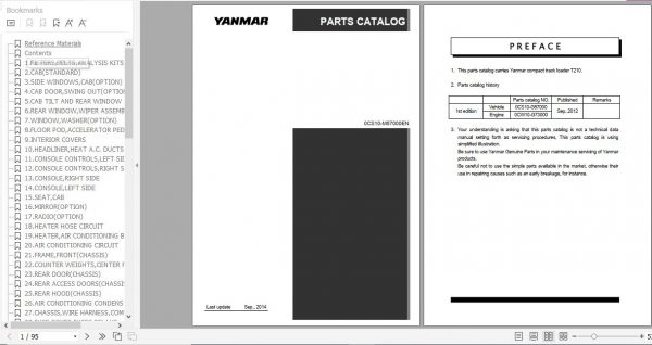 Yanmar Compact Track Loader T210 Parts Catalog 0CS10 M57000EN 1