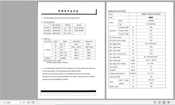 Yanmar Crawler Backhoe B05 Parts Catalog Y00K2642 1