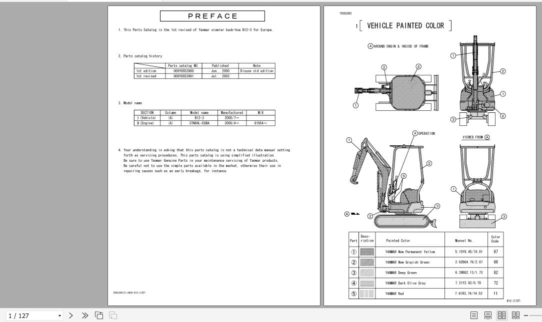 Yanmar Crawler Backhoe B12 3 europa Parts Catalog Y00S3981 1