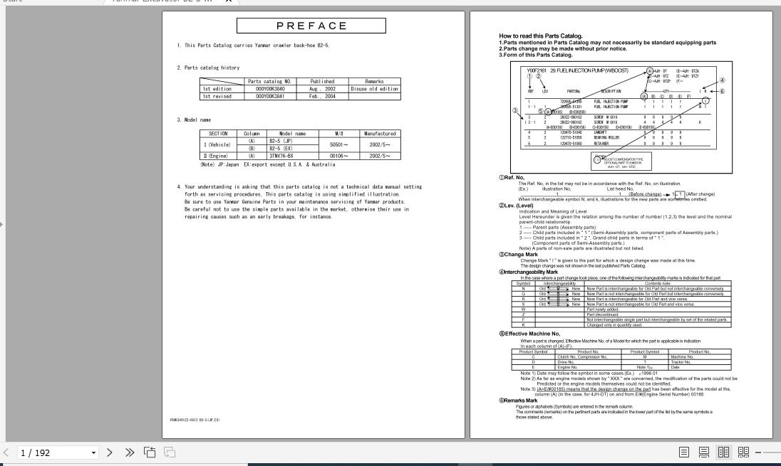 Yanmar Crawler Backhoe B2 5 Parts Catalog Y00K3841 1