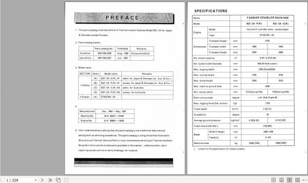 Yanmar Crawler Backhoe B22 2A Parts Catalog Y00K3281 1
