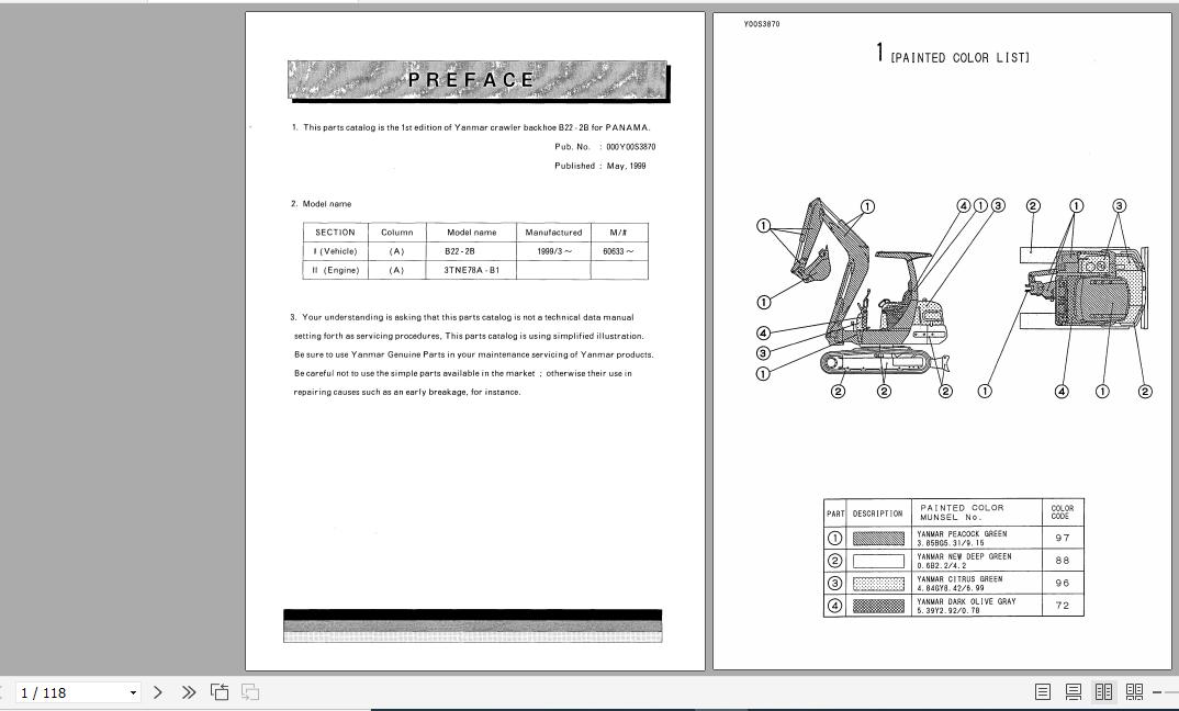 Yanmar Crawler Backhoe B22 2B Panama Parts Catalog Y00S3870 1
