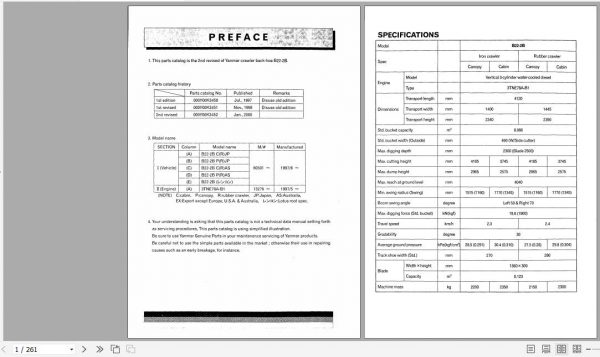 Yanmar Crawler Backhoe B22 2B Parts Catalog Y00K3452 1