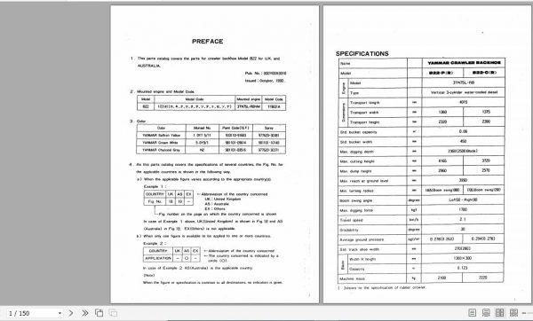 Yanmar Crawler Backhoe B22 UK Australia Parts Catalog Y00S3010 1