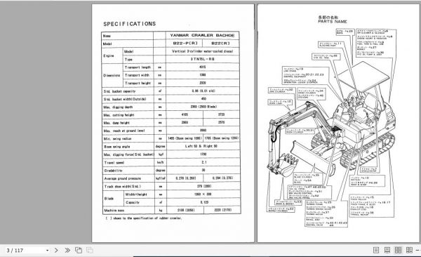Yanmar Crawler Backhoe B22 europa Parts Catalog Y00S2901 2