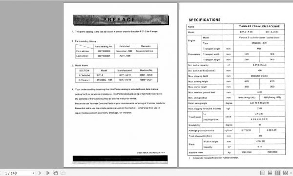 Yanmar Crawler Backhoe B27 2 Europe Parts Catalog Y00S3231 1