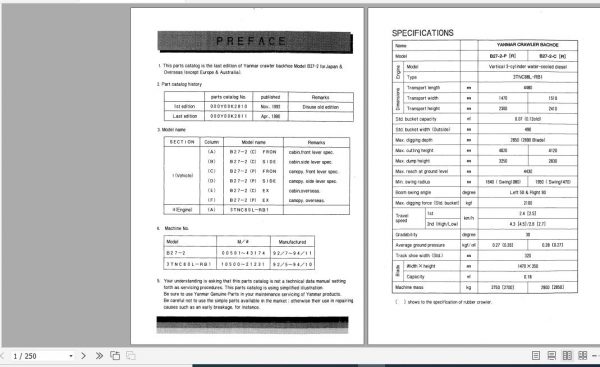 Yanmar Crawler Backhoe B27 2 Parts Catalog Y00K2811 1