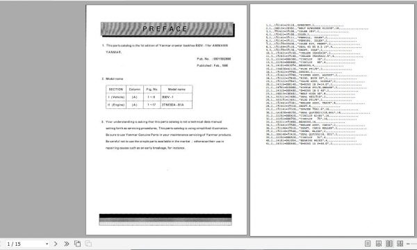 Yanmar Crawler Backhoe B30V 1 Ammann Parts Catalog Y00S3690 1