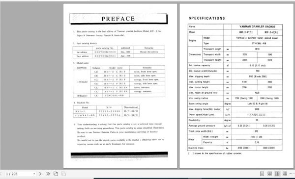Yanmar Crawler Backhoe B37 2 Parts Catalog Y00K2821 1