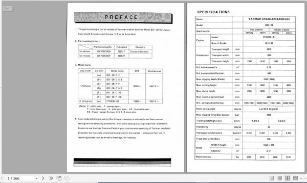 Yanmar Crawler Backhoe B37 2B Parts Catalog Y00K3421 1