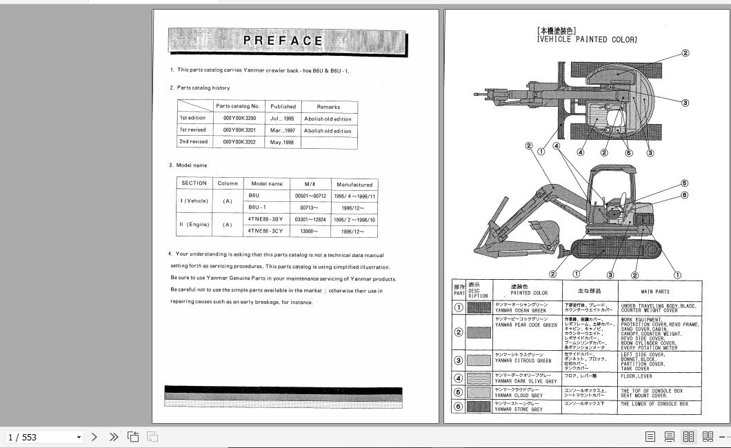 Yanmar Crawler Backhoe B6U B6U 1 Parts Catalog Y00K3202 1