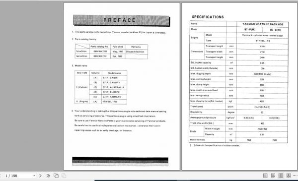 Yanmar Crawler Backhoe B7 Parts Catalog Y00K2761 1