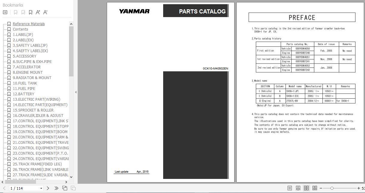 Yanmar Crawler Backhoe SV08 1 Parts Catalog 0CK10 M40502EN 1
