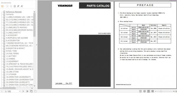 Yanmar Crawler Backhoe SV08 1A Parts Catalog 0CS10 M52103EN 1