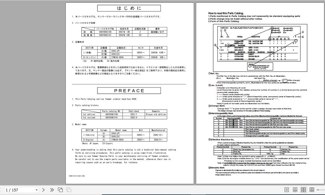 Yanmar Crawler Backhoe SV08 Parts Catalog Y00K3741 1