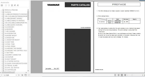 Yanmar Crawler Backhoe SV100 2A Parts Catalog 0CK50 M00650EN 1