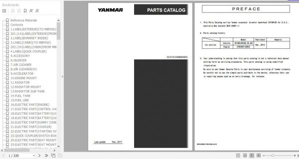Yanmar Crawler Backhoe SV100 2B Parts Catalog 0CS10 M59900EN 1