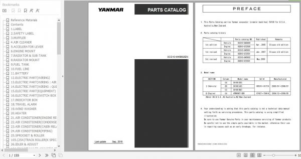 Yanmar Crawler Backhoe SV100 Parts Catalog 0CS10 M45602EN 1