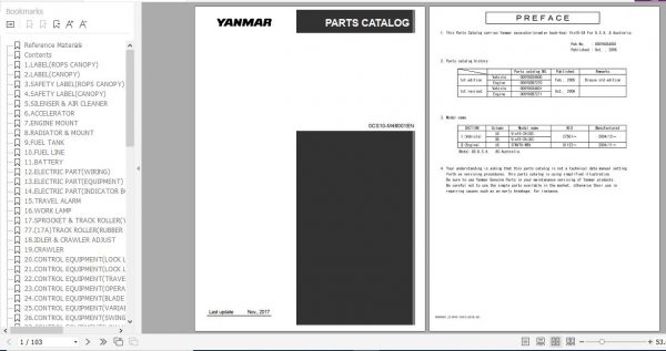 Yanmar Crawler Backhoe VIO15 2A Parts Catalog 0CS10 M46001EN 1