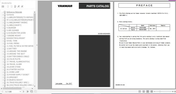 Yanmar Crawler Backhoe VIO17 A Parts Catalog 0CK50 M00240EN 1