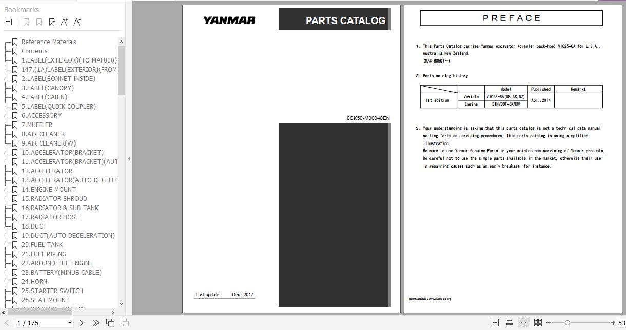 Yanmar Crawler Backhoe VIO25 6A Parts Catalog 0CK50 M00040EN 1