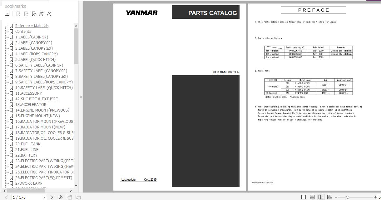 Yanmar Crawler Backhoe VIO27 2 Parts Catalog 0CK10 M36802EN 1