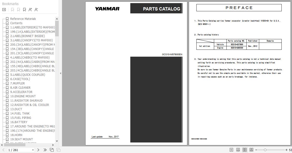 Yanmar Crawler Backhoe VIO35 6A Parts Catalog 0CS10 M57800EN 1