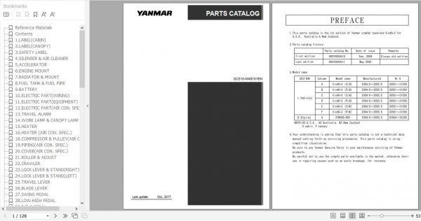 Yanmar Crawler Backhoe VIO40 3 Parts Catalog 0CS10 M45101EN 1